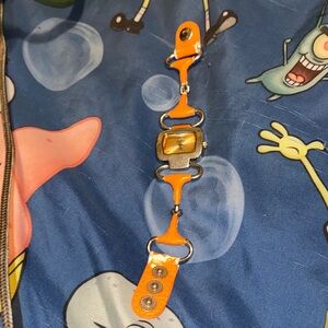 Geneva Orange Leather-Link Women's Watch with Gold-Tone Dial